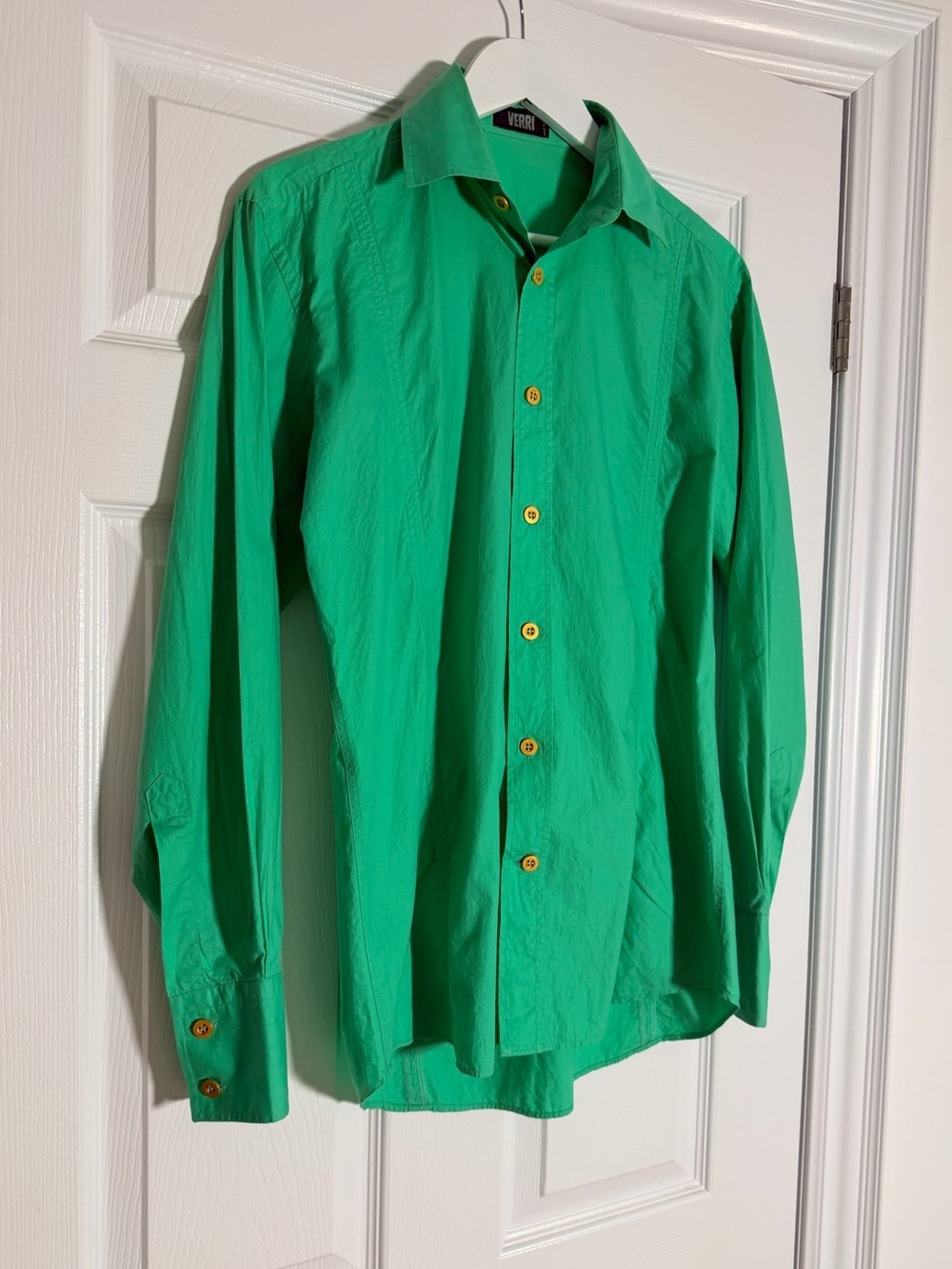 Vintage VERRI Made in Italy Emerald Green Cotton Button Down Shirt 46